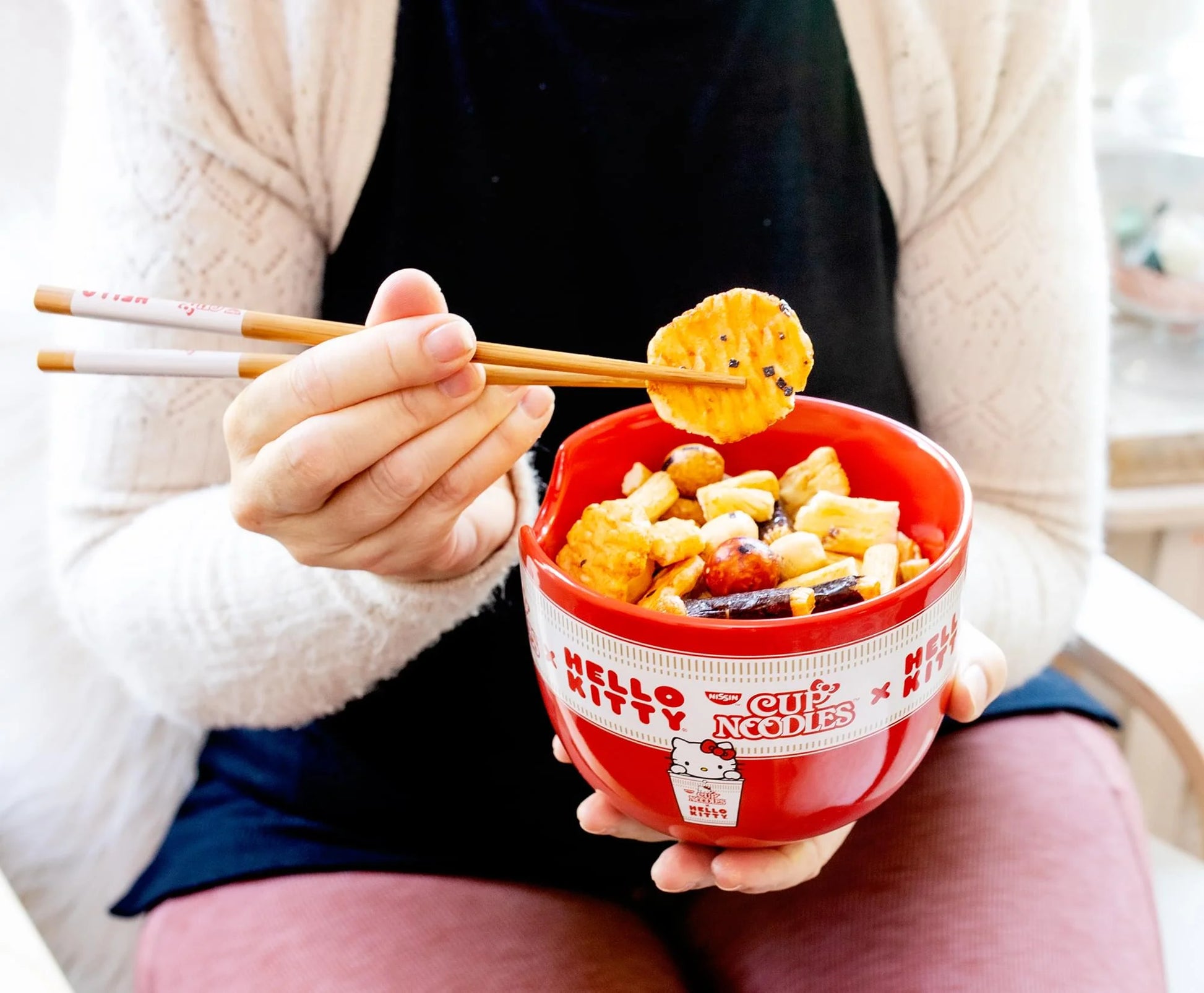 Sanrio Hello Kitty X Nissin Cup Noodles Red Ceramic Ramen Bowl and Chopstick Set