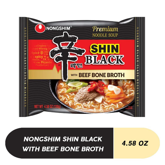 Nongshim Shin Black – Premium Spicy Korean Ramen with Rich Bone Broth (4 pack)