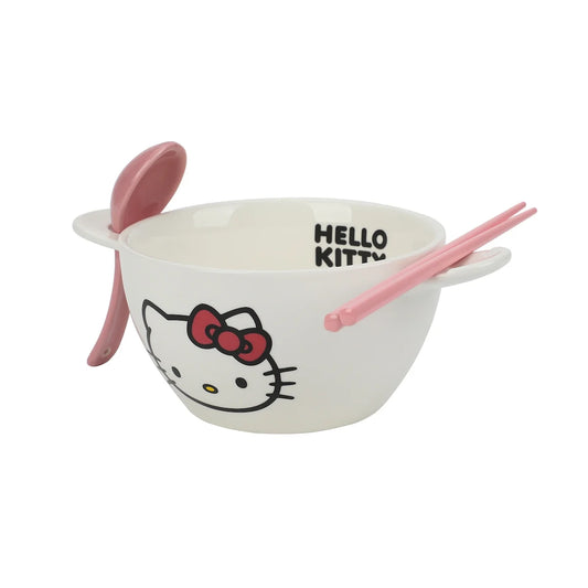 Hello Kitty Sanrio Enjoy the Little Things Ceramic Ramen Bowl with Spoon & Chopsticks