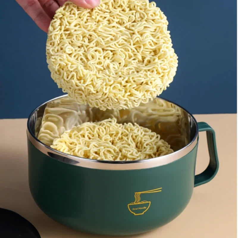 Ramen Bowl 304 Stainless Steel Noodle Bowl with Lid Heat Resistant Instant Noodles Bowls Cooker Tableware Kitchen Accessorie