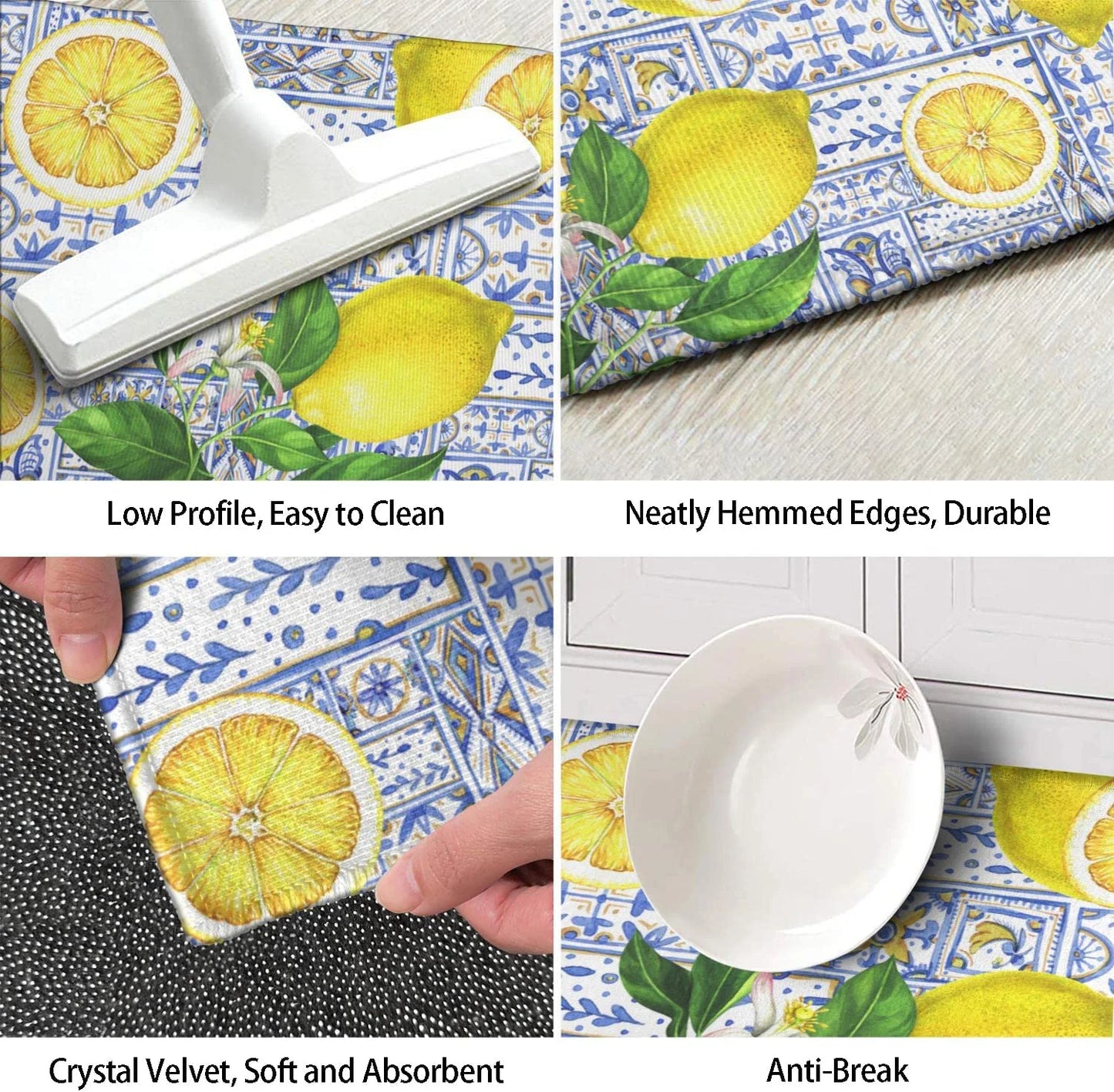 Lemon Kitchen Rug Mat Set of 2 Kitchen Floor Mats Non Slip Washable Kitchen Runner Rug Lemon Kitchen Decor Decorations Blue