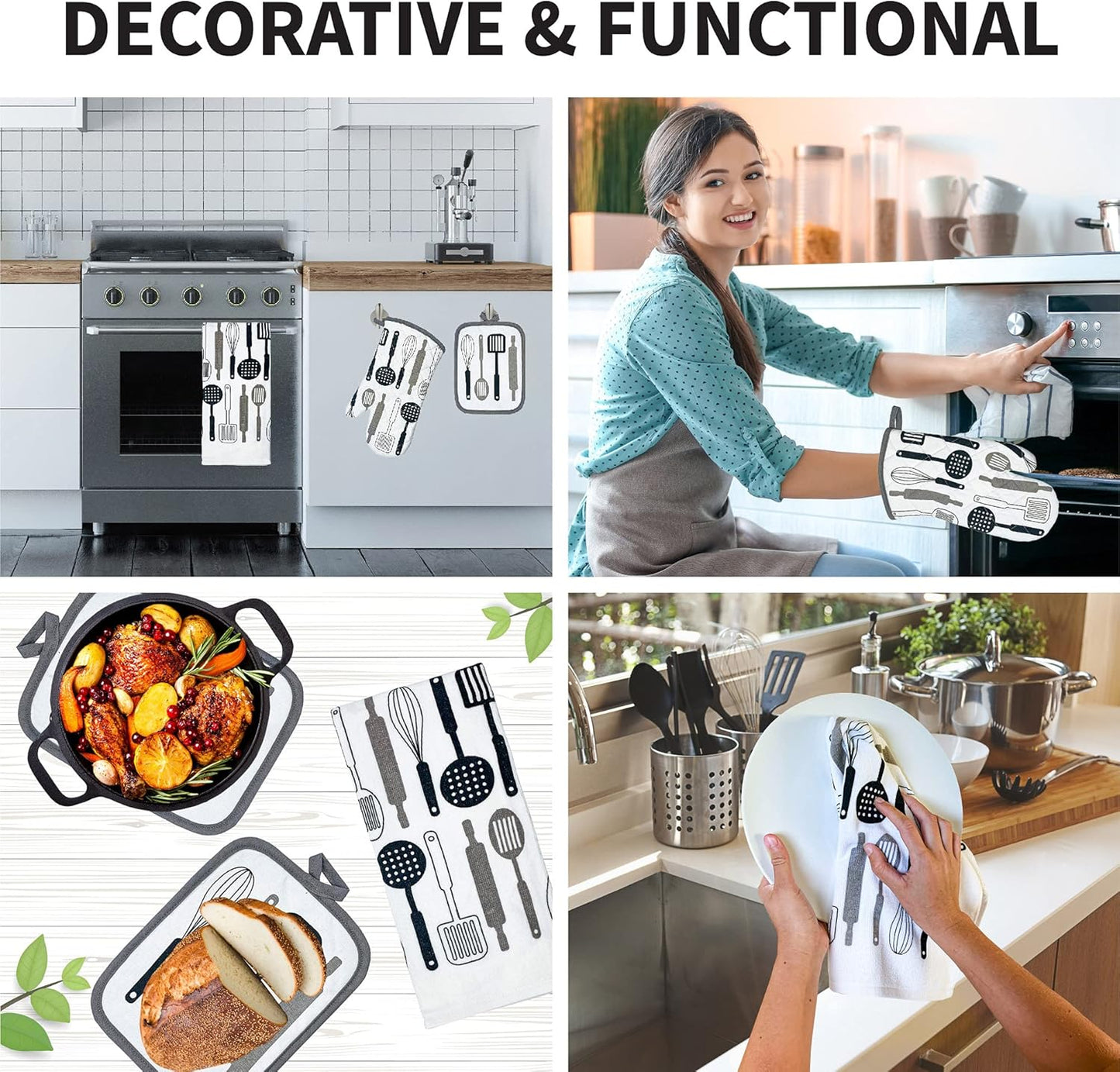Kitchen Designers Soft and Absorbent Cotton Towels with Pot Holders and Oven Mitt Linen Set, 5 Piece, in the Kitchen