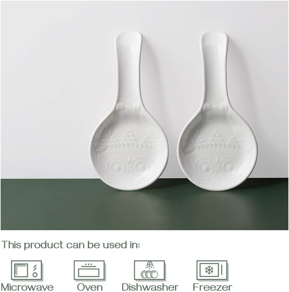 Spoon Rest, White Spoon Holder for Stove Top, Owl Spoon Rest for Kitchen Counter, Farmhouse Kitchen Decor and Accessories, Set of 2