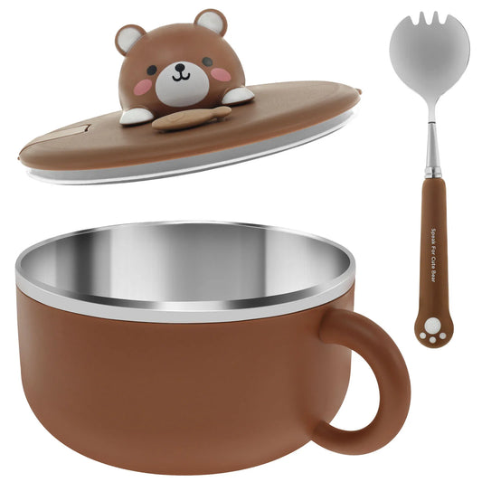 1200Ml Ramen Bowl with Lid Sealed Ramen Cooker Bowl with Handle and Fork Insulated Noodle Bowl Practical Instant Serving Bowl