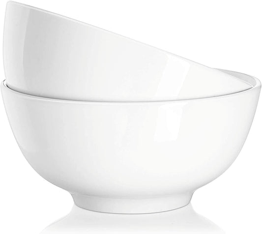 22 Ounce Soup and Cereal Bowls, Porcelain Serving Salad Bowls, Dishwasher & Microwave Safe, Centerpiece Serving Bowls, White,Bowl Set for Rice Pasta Oatmeal