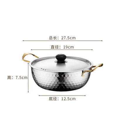 Stainless Steel Korean Ramen Pot Double-Ear Induction Cooker Small Cooking Soup Pot Household Dormitory Noodles Seafood Pan