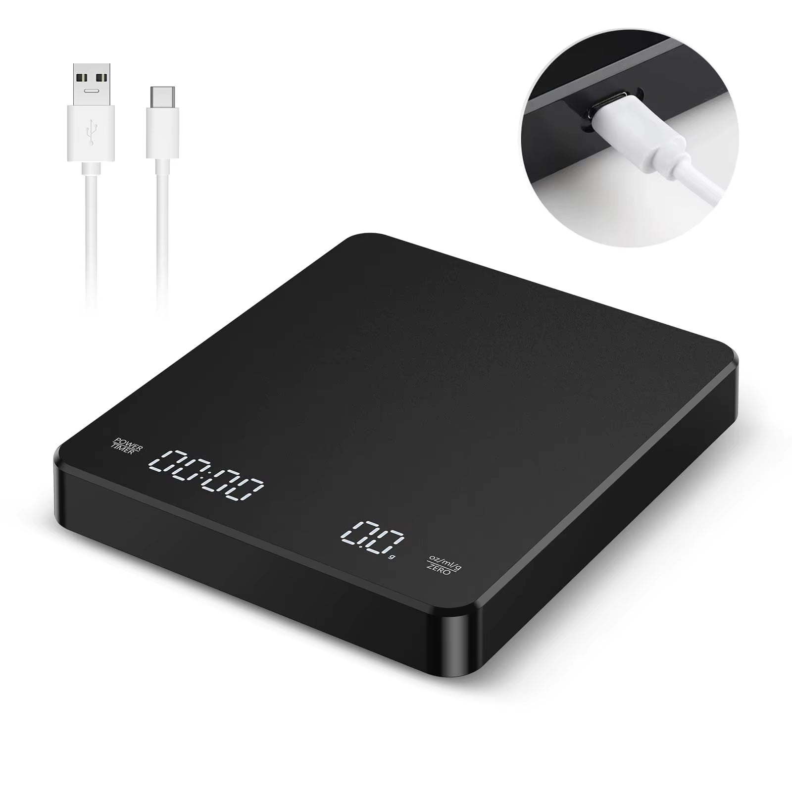 Coffee Scale with Positive and Negative Timer 3Kg/0.1G High Precision Kitchen Digital Food Scale Matte Black Espresso Scale