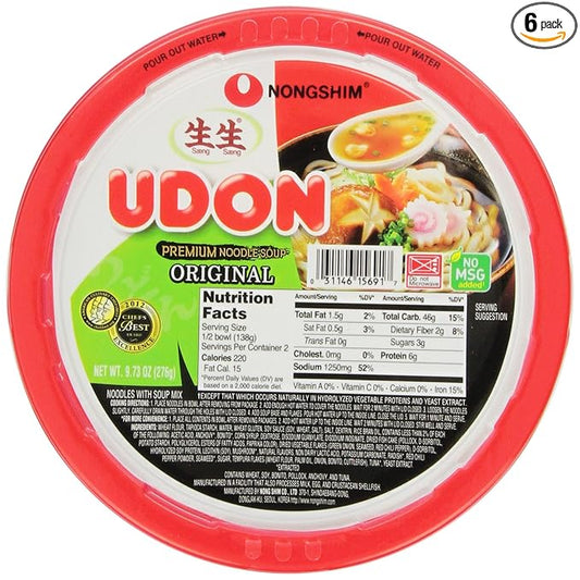 Nongshim Fresh Udon Bowl – “Saeng Saeng Udon” Korean-Style Thick Noodles with Rich Broth (6 pack)
