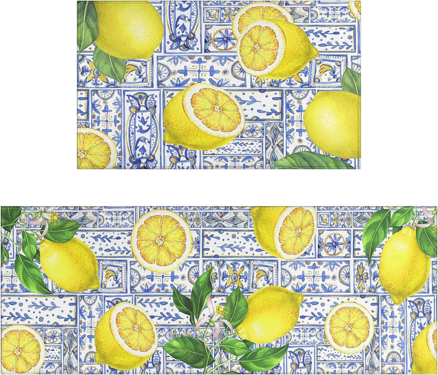 Lemon Kitchen Rug Mat Set of 2 Kitchen Floor Mats Non Slip Washable Kitchen Runner Rug Lemon Kitchen Decor Decorations Blue
