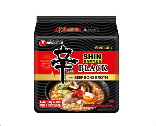 Nongshim Shin Black – Premium Spicy Korean Ramen with Rich Bone Broth (4 pack)