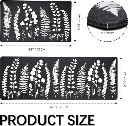 Kitchen Mats for Floor Kitchen Rugs Set Waterproof Cushioned anti Fatigue Non Slip Kitchen Mat Kitchen Sink Mats for Floor, Laundry, Bathroom, Office，17"X47"+17"X29", Black and White
