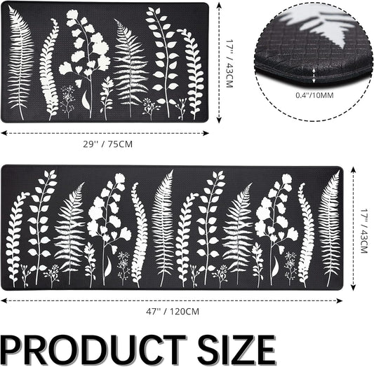 Kitchen Mats for Floor Kitchen Rugs Set Waterproof Cushioned anti Fatigue Non Slip Kitchen Mat Kitchen Sink Mats for Floor, Laundry, Bathroom, Office，17"X47"+17"X29", Black and White