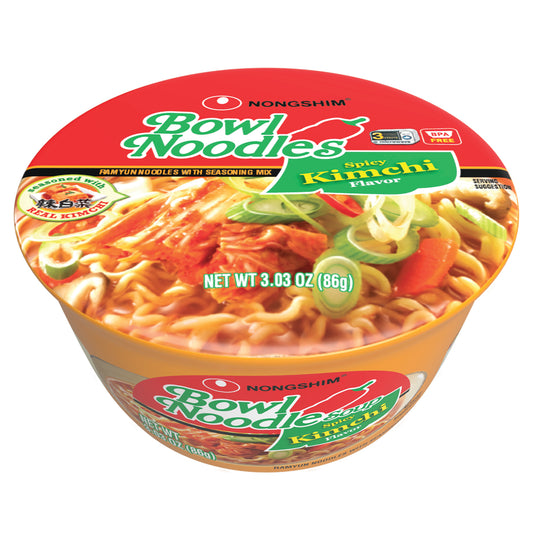 Nongshim Bowl Noodle Soup – Kimchi Flavor (6 Pack) | Spicy & Tangy Korean Instant Ramen