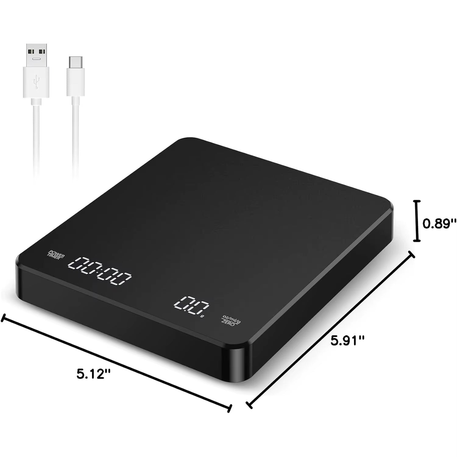 Coffee Scale with Positive and Negative Timer 3Kg/0.1G High Precision Kitchen Digital Food Scale Matte Black Espresso Scale