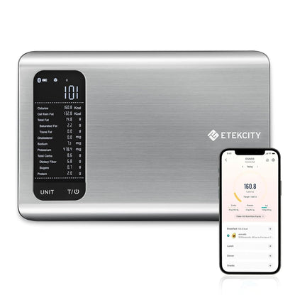 Smart Food Kitchen Scale with Nutritional Calculator, Free App with 19 Nutrients Tracking, Calorie, Marco, Digital Grams and Ounces for Weight Loss, Premium Stainless Steel, 11Lb