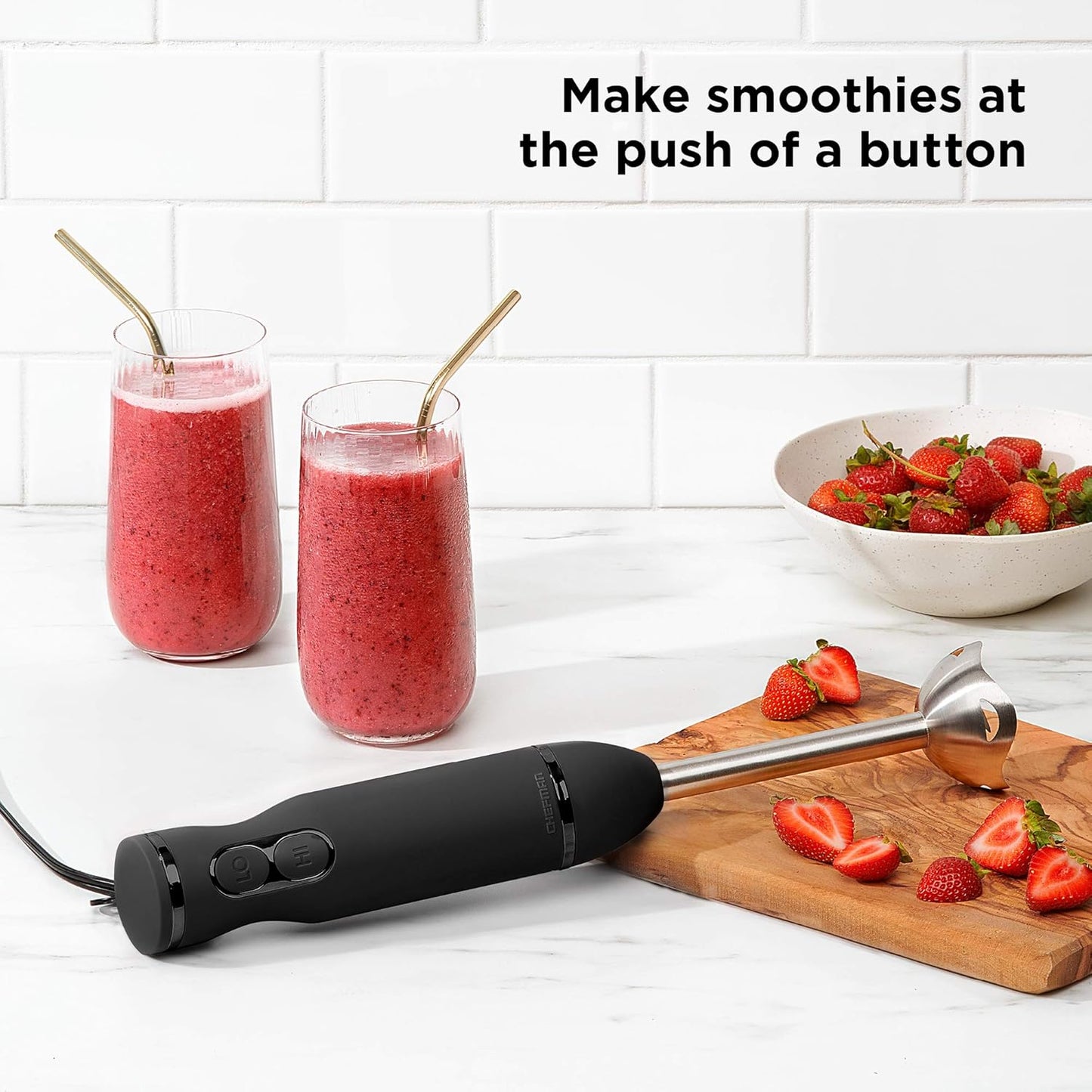Immersion Stick Hand Blender Powerful Electric Ice Crushing 2-Speed Control Handheld Food Mixer, Purees, Smoothies, Shakes, Sauces and Soups, Black