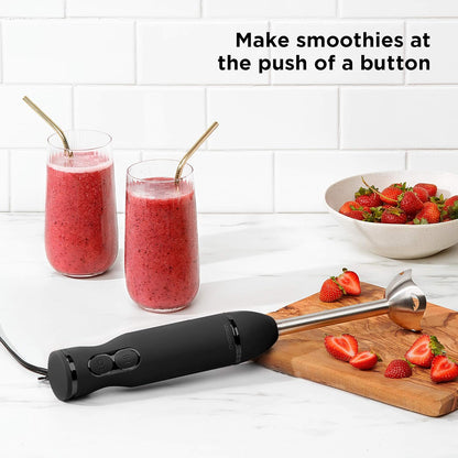 Immersion Stick Hand Blender Powerful Electric Ice Crushing 2-Speed Control Handheld Food Mixer, Purees, Smoothies, Shakes, Sauces and Soups, Black