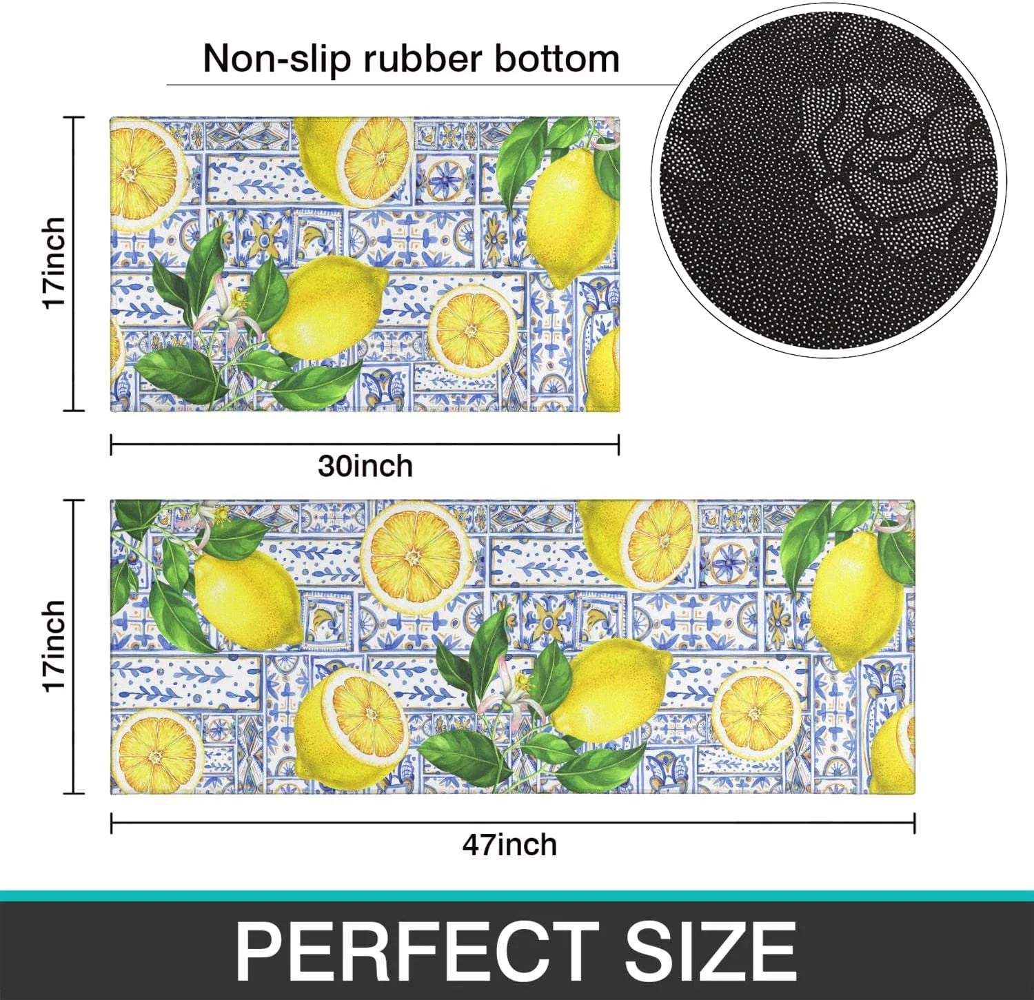 Lemon Kitchen Rug Mat Set of 2 Kitchen Floor Mats Non Slip Washable Kitchen Runner Rug Lemon Kitchen Decor Decorations Blue