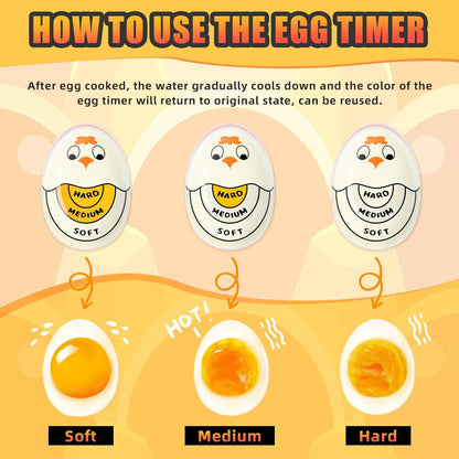 Egg Timer for Hard Boiled Eggs Soft Boiled Color Changing Indicator Tells When Eggs Are Ready, Yellow 2Pcs