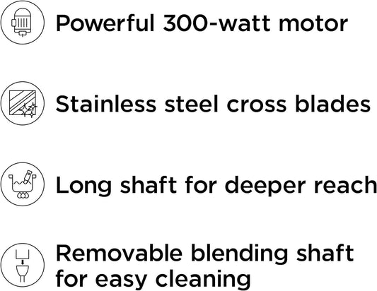 Immersion Stick Hand Blender Powerful Electric Ice Crushing 2-Speed Control Handheld Food Mixer, Purees, Smoothies, Shakes, Sauces and Soups, Black