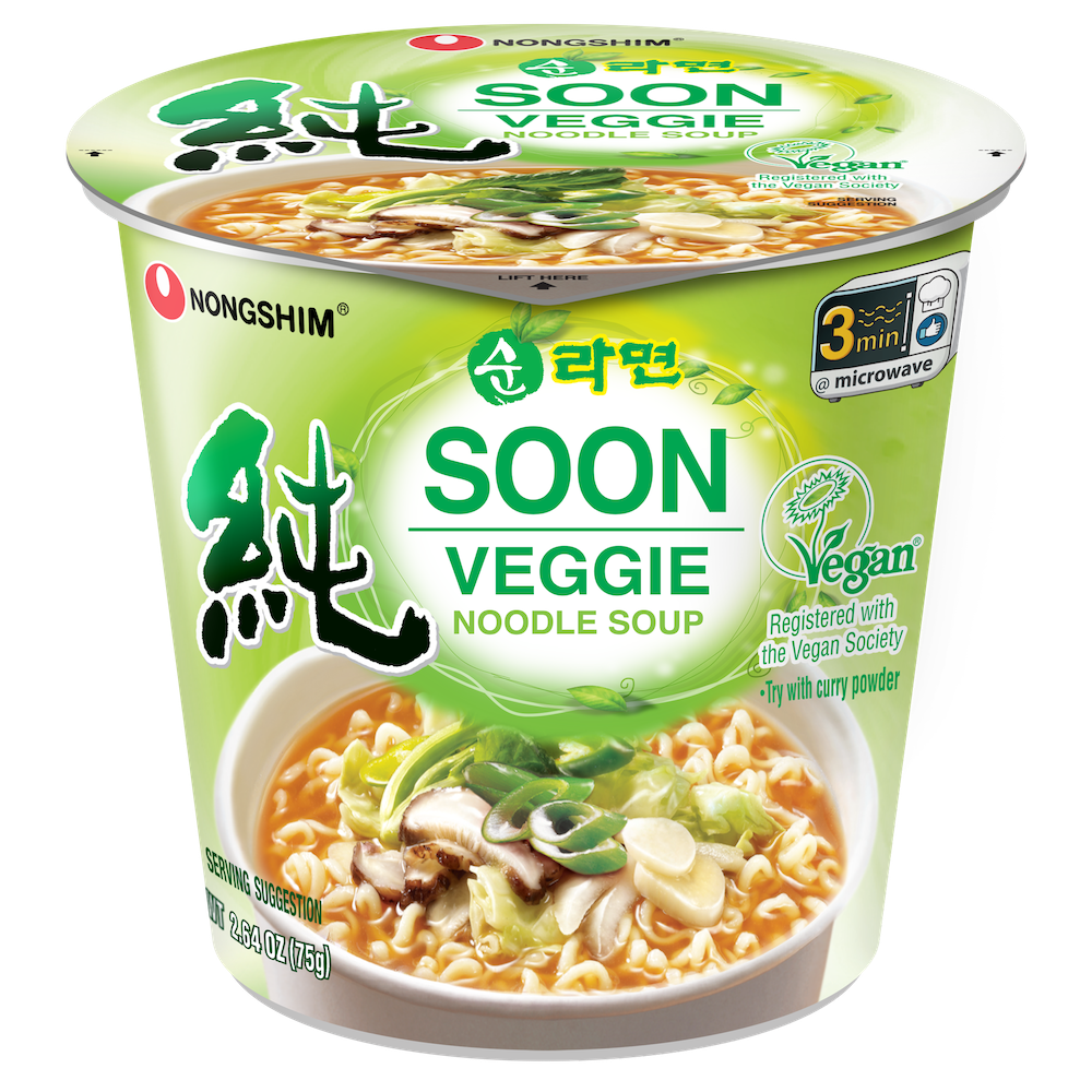 Nongshim Soon Veggie Cup – Vegan Mild Korean Ramen (6 Pack) | Plant-Based Noodles with Clean, Comforting Flavor