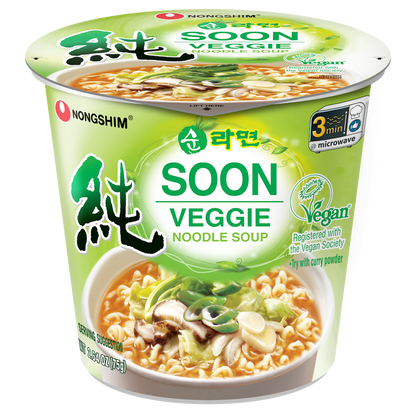 Nongshim Soon Veggie Cup – Vegan Mild Korean Ramen (6 Pack) | Plant-Based Noodles with Clean, Comforting Flavor