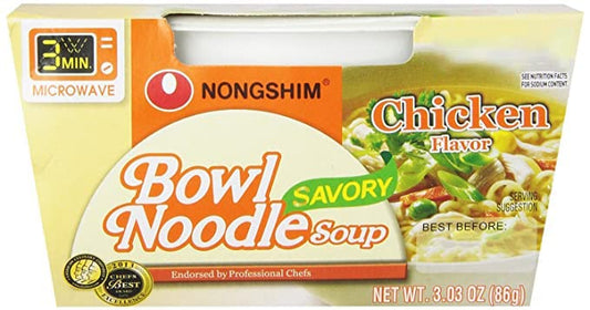 Nongshim Bowl Noodle Soup – Savory Chicken Flavor (6 Pack) | Mild & Comforting Korean-Style Ramen