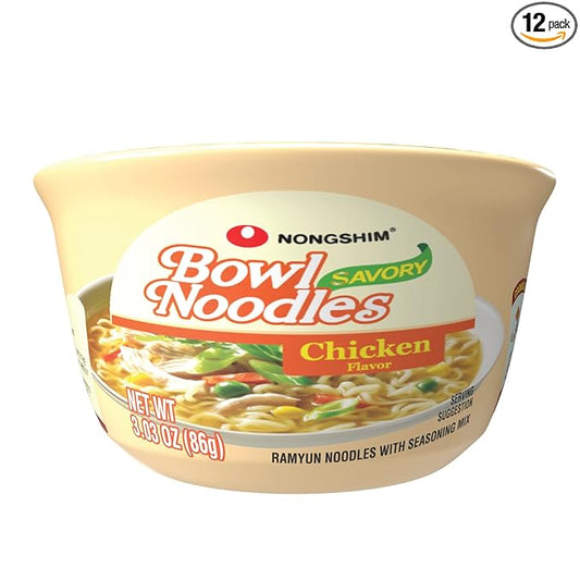 Nongshim Bowl Noodle Soup – Savory Chicken Flavor (6 Pack) | Mild & Comforting Korean-Style Ramen