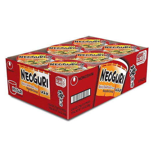 Nongshim Neoguri Cup – Spicy Seafood Korean Ramen (6 Pack) | Thick Noodles & Bold Ocean Flavor