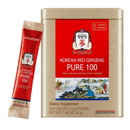 Korean Red Ginseng Wellness Bundle – Korean Red Ginseng Powder Pure 100 (28 sticks) + Red Ginseng Tea (25 packs)