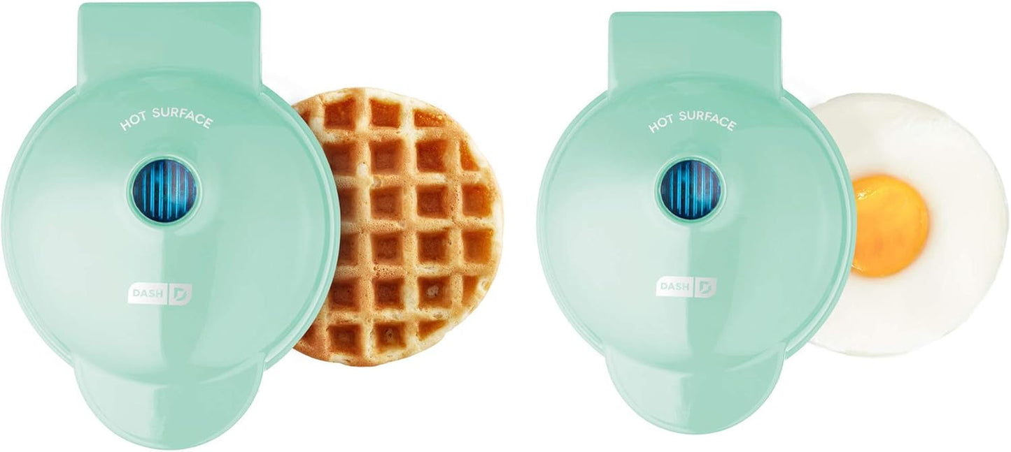 Mini Maker Waffle Maker + Griddle, 2-Pack Griddle + Waffle Iron - Aqua