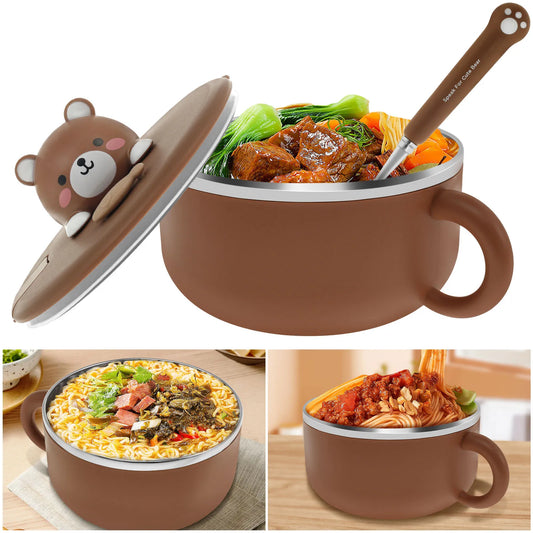 1200Ml Ramen Bowl with Lid Sealed Ramen Cooker Bowl with Handle and Fork Insulated Noodle Bowl Practical Instant Serving Bowl
