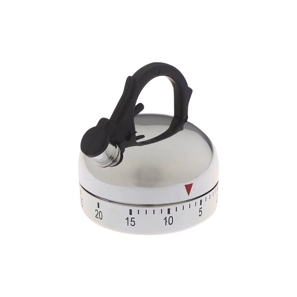 New White Kitchen Timer Alarm Mechanical Kettle Shaped Timer Clock Counting 60 Minutes Cuisine Kettle Styling Clockwork Timer