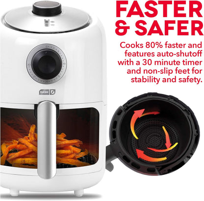 Compact Air Fryer Oven Cooker with Temperature Control, Non-Stick Fry Basket, Recipe Guide + Auto Shut off Feature, 2 Quart - White
