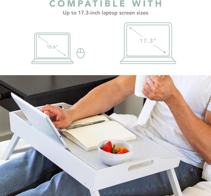 Extra Large Wood Bed Tray, Lap Tray, Lap Desk with Phone Holder - Fits up to 17.3 Inch Laptops and Most Tablets - Calming Gray - Style No. 78105