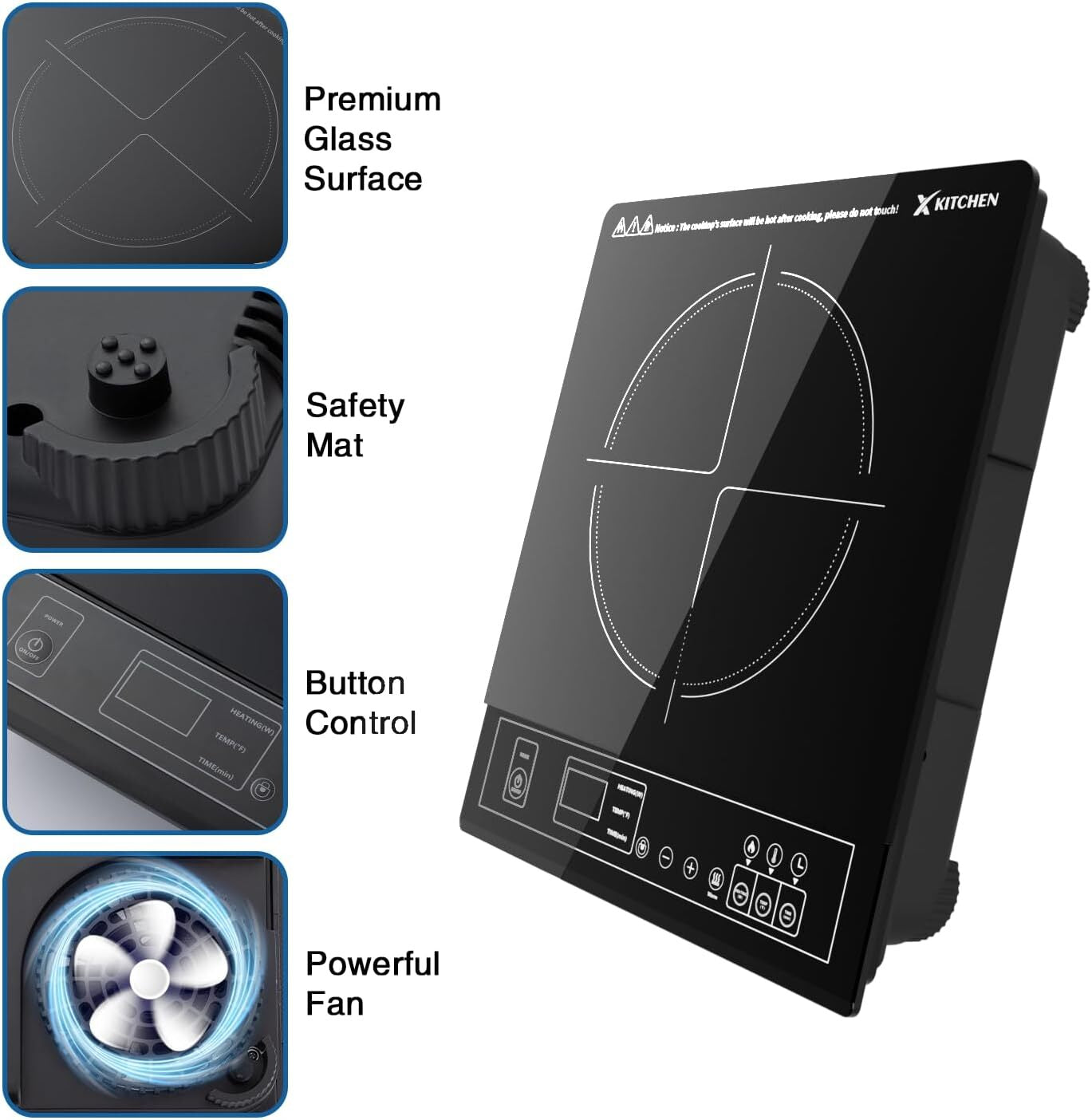 Encimera Electrica Induccion Hornilla Estufa Quemador Pequeña Cocina Portatil US