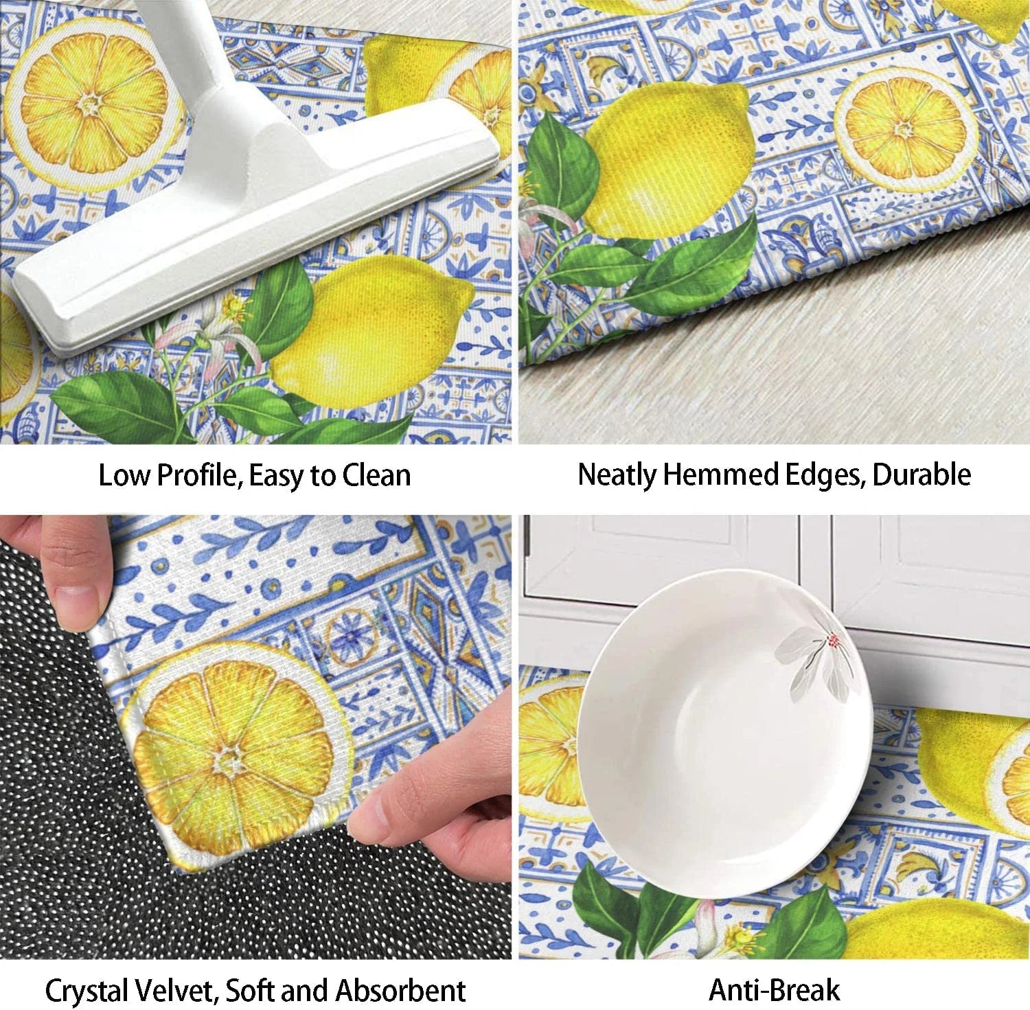 Lemon Kitchen Rug Mat Set of 2 Kitchen Floor Mats Non Slip Washable Kitchen Runner Rug Lemon Kitchen Decor Decorations Blue