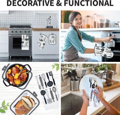 Kitchen Designers Soft and Absorbent Cotton Towels with Pot Holders and Oven Mitt Linen Set, 5 Piece, in the Kitchen