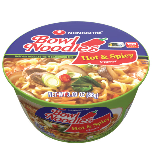 Nongshim Bowl Noodle Soup – Hot & Spicy (6 Pack) | Quick & Flavorful Korean Ramen