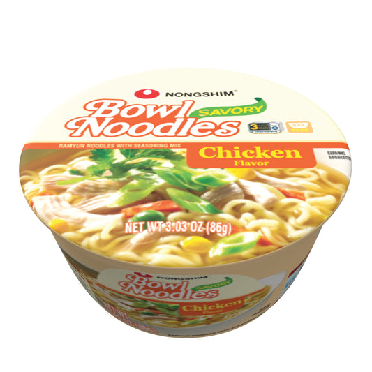 Nongshim Bowl Noodle Soup – Savory Chicken Flavor (6 Pack) | Mild & Comforting Korean-Style Ramen