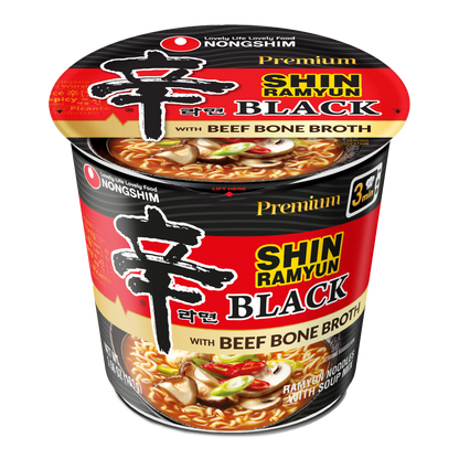 Nongshim Shin Black Cup – Premium Spicy Korean Ramen (6 Pack) | Deep Bone Broth Flavor in a Convenient Cup